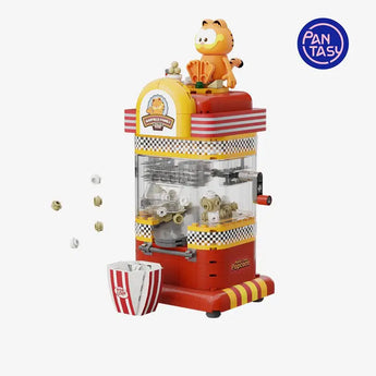 Pantasy Garfield popcorn machine building set with striped carton and popcorn pieces