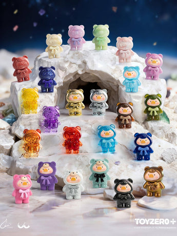 LuLu the Piggy Teddy MINI Ore Collection 24-figure lineup on crystal cave steps