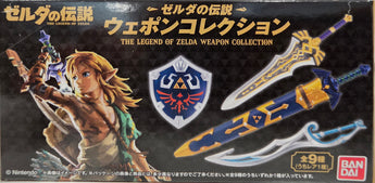 The Legend of Zelda Weapons Collection blind-box packaging with Link and miniature weapon art