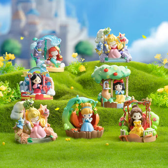Six Disney Princess D-Baby Floral Swing figures arranged together in a bright garden scene