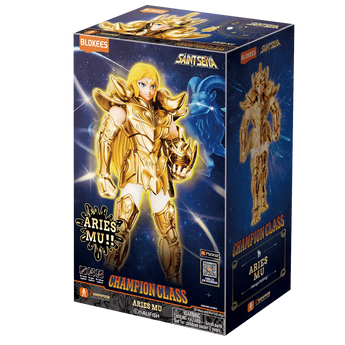 Blokees Saint Seiya Champion Class Aries Mu model kit retail box, front and side view
