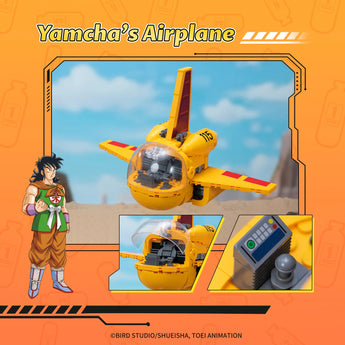 Pantasy Dragon Ball Yamcha's Airplane building set in yellow with open canopy and illustrated Yamcha