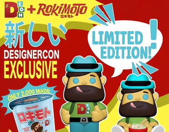 Rokimoto x DesignerCon 2025 Vincent limited-edition blind cup graphic showing standing and seated figure designs