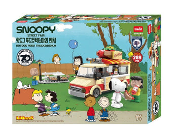 LiNooS Peanuts Snoopy Street Fair 289-piece hot dog truck and park bench building set box