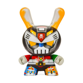 Front view of Kidrobot x Quiccs VOLTEQ 20-inch Dunny vinyl art figure with multicolor robot graphics