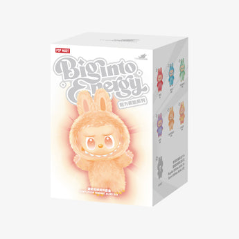 POP MART THE MONSTERS Big into Energy blind box package featuring a peach-colored Labubu pendant